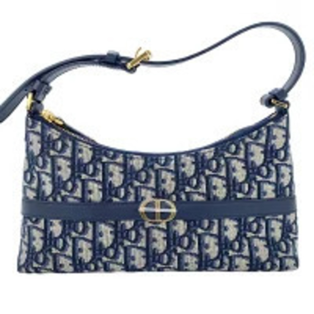 Christian Dior Canvas Hobo Trotter Shoulder Bag Navy Blue